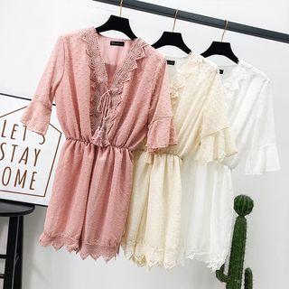 Lace-up Lace-trim Chiffon Playsuit