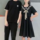 Short-sleeve T-shirt / Bow-accent A-line A-line Dress / Set