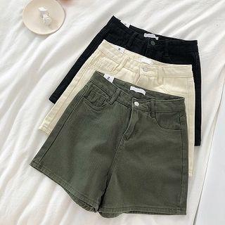 Plain High-waist Wide-leg Denim Shorts