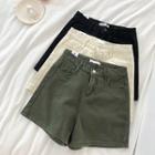Plain High-waist Wide-leg Denim Shorts