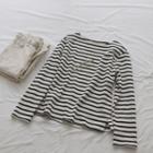 Crewneck Striped Long-sleeve Top White - One Size