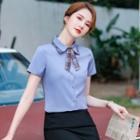 Short-sleeve Shirt / Plaid Tie / Mini Pencil Skirt / Dress Pants / Set