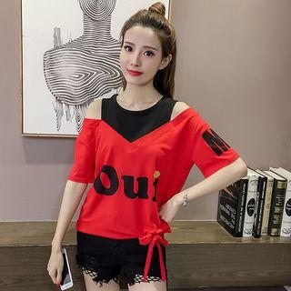 Cold-shoulder Lettering T-shirt