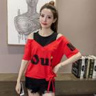 Cold-shoulder Lettering T-shirt