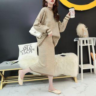 Set: Striped Sweater + Midi Knit Pencil Skirt