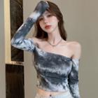 Off-shoulder Long-sleeve Dyed T-shirt As Show In Figure - One Size