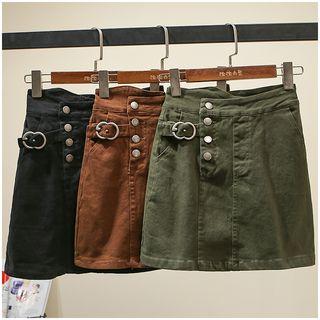 Buttoned Denim Mini Skirt Green - S