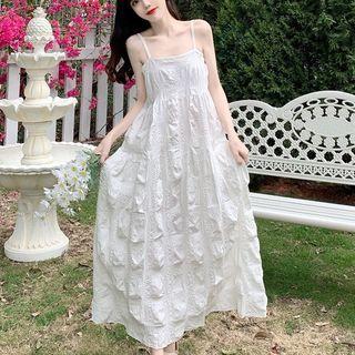 Spaghetti Strap Plain Maxi A-line Dress White - One Size