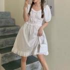 Ruffle Trim Short-sleeve Dress White - One Size