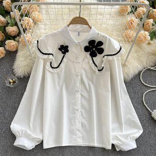 Large Lapel Flower Bubble Long-sleeve Shirt