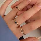 Set Of 3 : Rhinestone Alloy Ring (assorted Designs) 3773 - Set Of 3 - Black & Gold - One Size