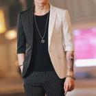 Set: 3/4-sleeve Color Block Striped Blazer + Cropped Dress Pants