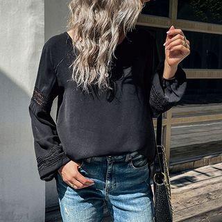 Lace Trim Henley Blouse