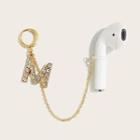 Rhinestone Lettering Airpods Retainer Earring 1 Pc - Gold - One Size