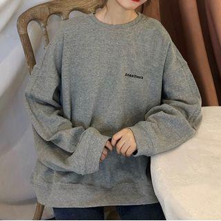 Lettering Round Neck Plain Pullover