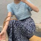 Short-sleeve Plain Top / Floral Print Midi Skirt