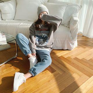 Earth Graphic Print Sweatshirt Dark Gray - One Size