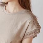 Crochet-trim Cap-sleeve Midi Dress