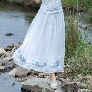 Midi Embroidered A-line Skirt White - One Size