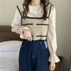 Plain Blouse / Two-tone Wide Strap Knit Top