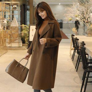 Double-breasted Wool Blend Handmade Coat Brown - One Size