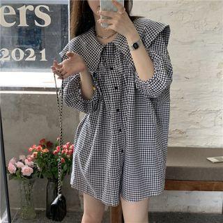Gingham Mini Shirt Dress Gingham - Black & White - One Size