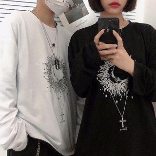 Sun & Cross Print Long-sleeve T-shirt