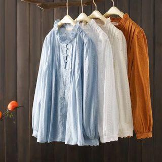 Embroidered Eyelet Long-sleeve Blouse