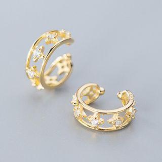 925 Sterling Silver Rhinestone Cuff Earring 1 Pair - S925 Silver - Earrings - Gold - One Size