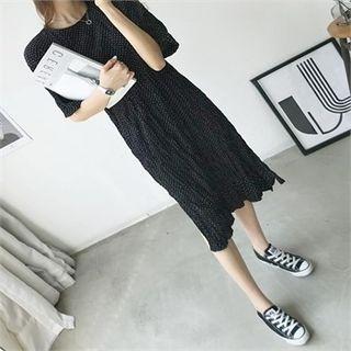 Polka-dot Crinkled Midi Shift Dress
