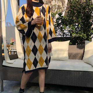 Argyle Long-sleeve Knit Dress
