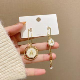 Alphabet Acrylic Rhinestone Asymmetrical Alloy Dangle Earring E4586 - 1 Pr - Gold - One Size