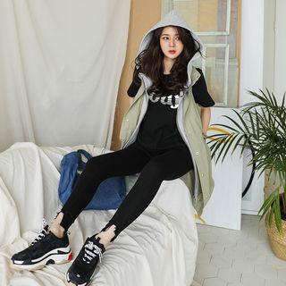 Inset Hoodie Drawcord-waist Long Vest