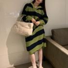 Two-tone Striped Oversize Hoodie Dress