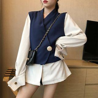 Long-sleeve Plain Shirt / Button Vest