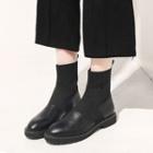 Faux-leather Knit Panel Short Boots