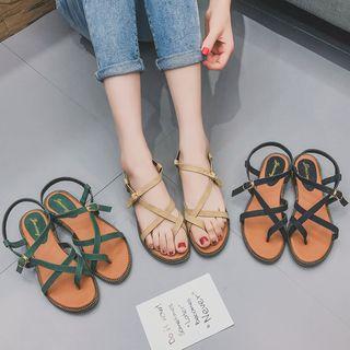 Faux-suede Cross Strap Flat Sandals