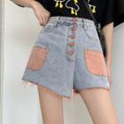 Paneled Mini A-line Denim Skorts