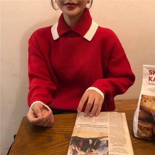Color Block Collar Knit Sweater