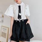 Short-sleeve Ruffle Shirt / Faux Pearl Jumper Shorts