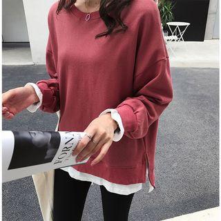 Mock-two Piece Plain Sweater