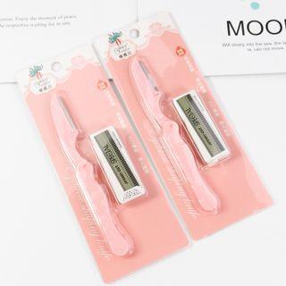 Foldable Eyebrow Razor / Blade Refill / Set D0541 - Set Of 2 - Razor & Blade Refill - Pink - One Size