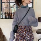 Plain Crewneck Long-sleeve Sweater / Floral High-waist Skirt