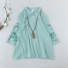 Traditional Chinese 3/4-sleeve Embroidered Floral Frog Buttoned Top