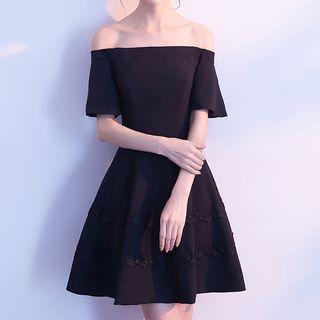 Plain Off Shoulder Short Sleeve Cocktail Dress