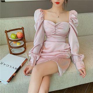 Long-sleeve Mini A-line Satin Dress