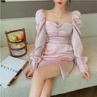 Long-sleeve Mini A-line Satin Dress