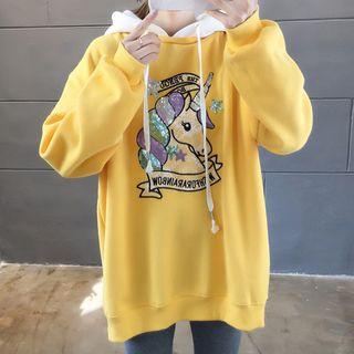 Sequined Unicorn Embroidered Oversize Hoodie