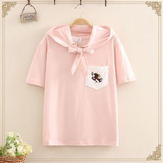 Rat Embroidered Short-sleeve T-shirt With Front Pocket