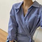 Asymmetric Striped Shirt Stripes - Blue - One Size